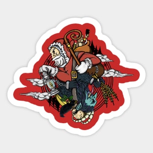 santa and krampus taijitu Sticker